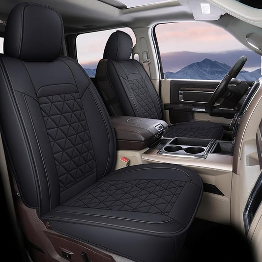 Coverado Car Seat Covers Compatible with Dodge Ram 2002-2026 1500 2500 3500 Pickup Limited Laramie Big Horn Waterproof Leather Seat Protectors Fit Dodge Ram Crew Cab& Quad Cab(2PCS, Black)