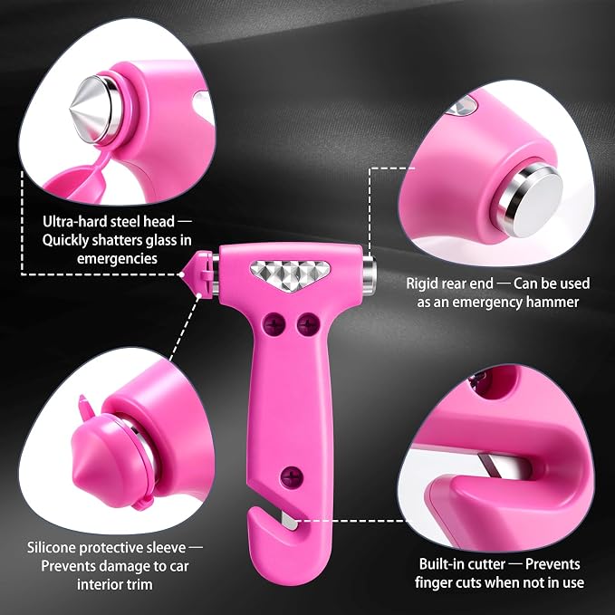VZZNN 5-Pack Car Safety Hammer, 2-in-1 Window Breaker Seatbelt Cutter | Emergency Escape Tool, Carbon Steel Tip, Stainless Steel Blade, Ergonomic Design, Multicolor