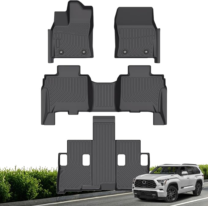 Floor Mats for Toyota Sequoia 2026 2025 2024 2023 | All Weather Custom Fit Heavy Duty Floor Liners TPE Odorless Anti-Slip Full Coverage Set for Sequoia Accessories Black