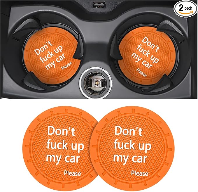 8sanlione 2 Pack Car Cup Holder Coasters, 2.75 Inch Non-Slip PVC Insert Cup Coaster, Anti-Scratch Auto Cup Mats for Women Men, Vehicle Interior Accessories for Car, SUV, Truck (D Orange/2PCS)