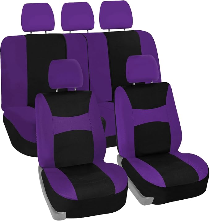 FH Group Universal Car Seat Covers Full Set for SUV Truck Sedan Vans | Waterproof All-Purpose Cloth Seat Cover Set Airbag Compatible Washable Split Bench Protector Interior Upgrade - Purple