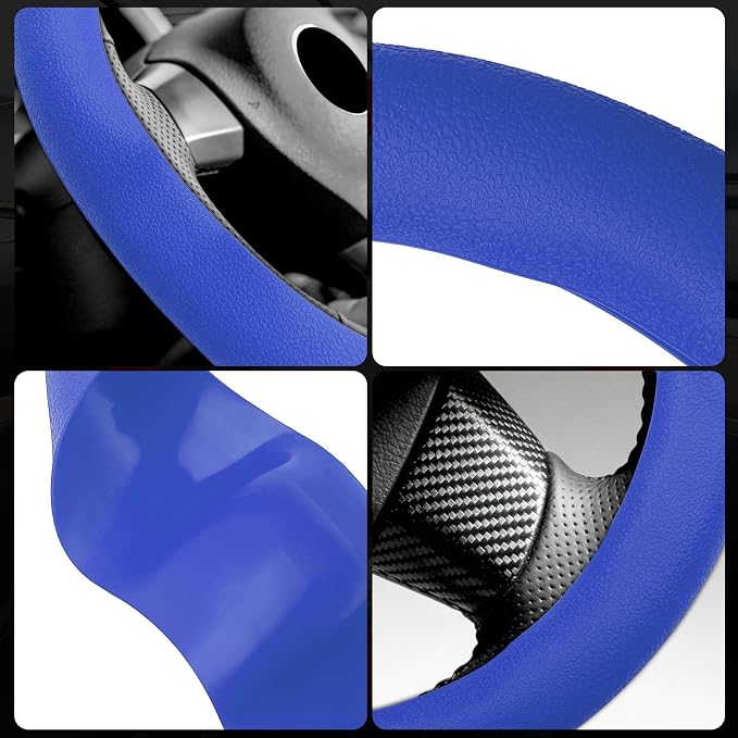 Silicone Steering Wheel Cover - Thicker Universal Stretchy & Anti-Slip Grips, Universal Fit 14"-16" Silicone Steering Wheel Protector for Men and Women, Car Interior Accessory (Blue)