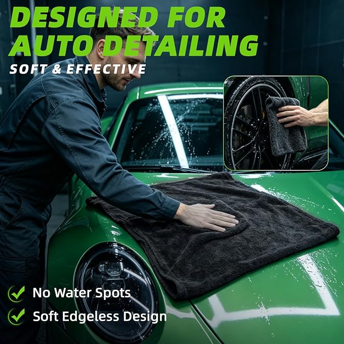 2+1 Pack Car Drying Towels – Microfiber Towels for Cars (36" x 24"), Ultra-Absorbent, Streak-Free, Scratch-Free, No Water Spots, Double-Twist Pile & Edgeless Design, Grey