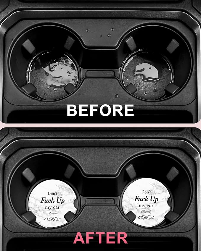 Swooflia Car Coasters for Women - Marble Ceramic Car Cupholder Coaster Cool Absorbent Mat Coaster with Cork Base 2 Pack Automotive Cup Holder Accessories New Driver Gifts for Decor