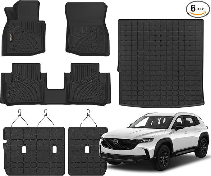 Floor Mats Custom for Mazda CX-50 Hybrid 2025-2026 | All Weather TPE Rubber Floor Liners, Cargo Liner, Backrest Mat Full Set for CX50 2025 Plug-in Hybrid Accessories, Black