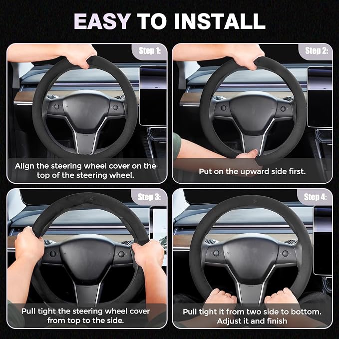 FLORICH Winter Steering Wheel Cover, Microfiber Suede Car Steering Wheel Covers with Anti-Slip Lining, Breathable Elastic Car Steering Wheel Protector Soft, Universal Standard Size 14-15 inch