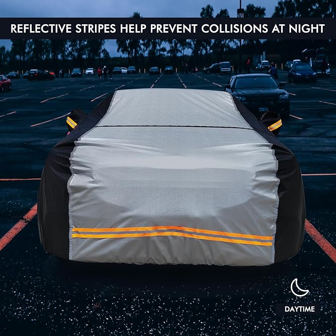 6 Layers Car Cover Waterproof All Weather Car Cover Waterproof All Weather, Outdoor Full Exterior Cover Rain Sun UV Snowproof Protection with Zipper Cotton for Sedan (173-183 inch)