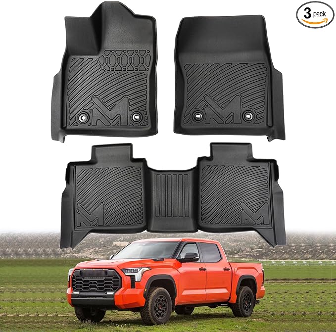 TPE Automotive Floor Mats Custom for 2022-2026 Toyota Tundra (Only for CrewMax Cab), All Weather Cover Protection Waterproof Black Floor Liner Front & Rear Row Full Set Car Mats, 3PCS