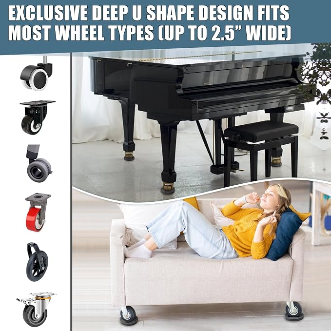 Bed Stoppers to Prevent Sliding - 4 Pack Furniture Wheel Stopper for Hardwood Floor - Rubber Bed Frame Stop Caster Cups fit All Wheels of Furniture, Sofa, Chairs