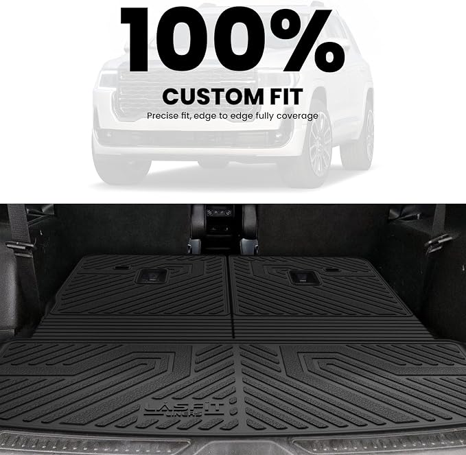 LASFIT Trunk Mat with Backrest Mat for GMC Acadia 2017-2023, All Weather TPE Custom Fit Cargo Mat Trunk Liner with Backrest Mat, Black
