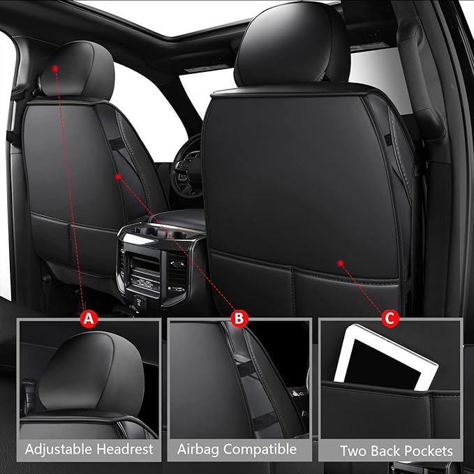 MIROZO Front Seat Covers for Ram,Waterproof Truck Seat Cover Compatible with 2009-2026 RAM 1500/2500/3500 Crew Quad Cab, Car Seat Protector Pickup Cushions (2 PCS Front,Black and Red)