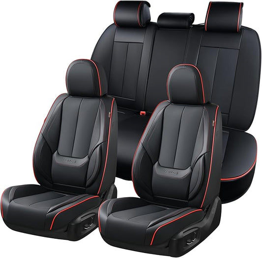 Coverado Car Seat Covers Full Set, Seat Covers for Cars, Black Car Seat Covers Front Seats and Back Car Seat Protector Waterproof, Leather Car Seat Cushion Universal Fit for Most Cars Blue