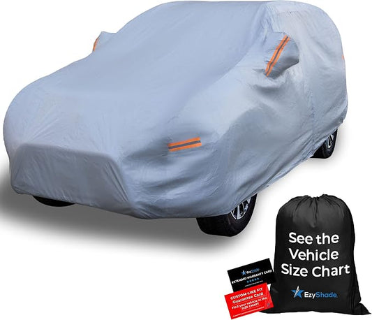 EzyShade Multi-Layer SUV Car Cover Waterproof All Weather - See Vehicle Size-Chart - Outdoor Full Exterior Covers for Automobiles - Heavy Duty Tarp Jeep Rav4 Equinox Trax CRV. Size S0 (See SizeChart)