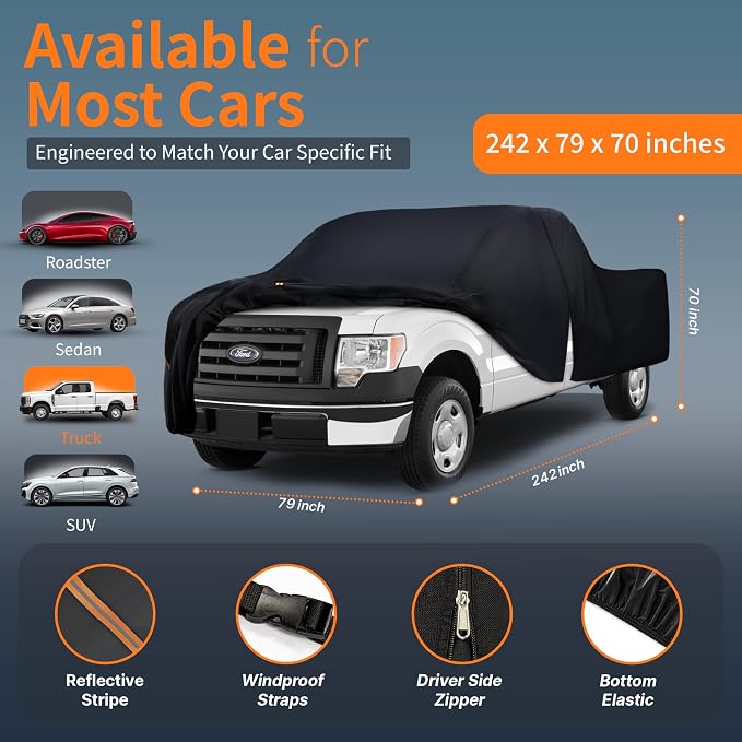 Truck Cover Outdoor Pickup Car Covers(Length up to 242 inch) Universal Fit for Nissan Frontier,Ford F150,Chevy C10,GMC Canyon Sierra 1500,Colorado,Ram 1500 etc Size T4(See Size Chart)