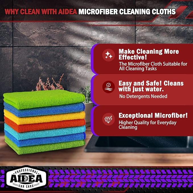 AIDEA Microfiber Cleaning Cloth-150PK, Microfiber Towels for Cars, 12"×12" | Premium All Purpose Car Cloth, Lint Free Rags, Absorbent Towels for SUVs, House, Kitchen, Window, Car Cleaning Wipes