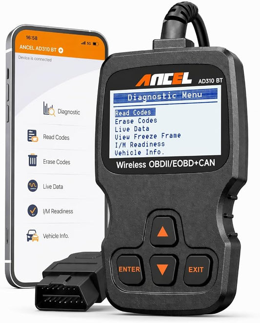 ANCEL AD310 BT OBD2 Scanner with Bluetooth Upgraded AD310, Car Code Reader with Battery Voltage Monitor, Live Data, I/M Readiness, DTC Lookup Check Engine Code Reader for 1996+ Vehicles
