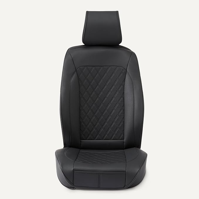 Amazon Basics Front Car Seat Covers, Breathable Faux Leather, Universal Fit, Black, 2-Pack