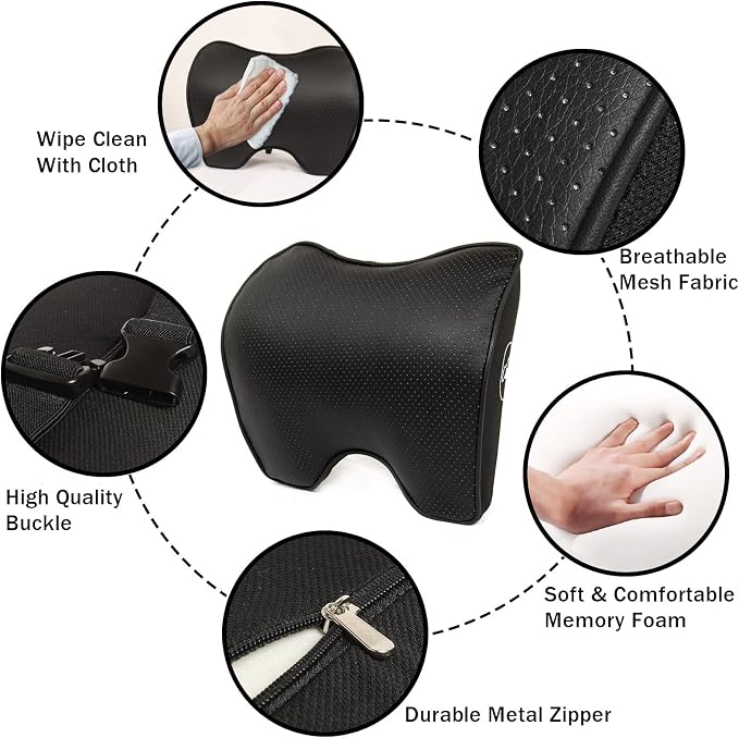 Car Neck Pillow For Car Driving, Leather Car Seat Headrest Pillow, Car Neck Support And Rest For Car Pillow, Travel Car Seat Neck Pillow For Neck Support And Pain Relief, Neck Car Pillow For Sleeping