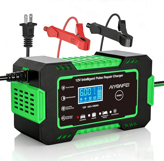 12V 6-Amp Battery Charger, Smart Trickle Charger Maintainer Green | Battery Desulfator, Winter & Summer Mode, Lead-acid Battery Chargers, for Car Truck Motorcycle Lawn Mower Boat