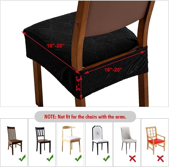 Removable and Washable Seat Covers for Dining Room Chairs Set of 2 - Waterproof Stretch Chair Seat Slipcovers, No Back Covers