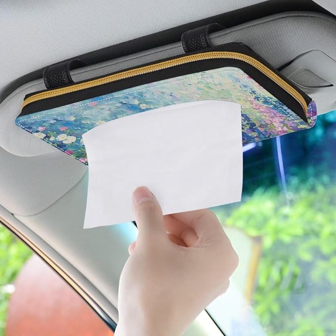 Blue Floral Sun Visor Tissues Box Cover for Car PU Leather Premium Car Tissue Box Holder Universal Napkin Holder