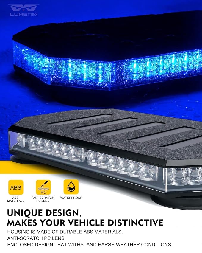 LUMENIX 42 LED Roof Top Strobe Beacon Light Bar, Patent Design, Blue | High Visibility Caution Light Bar with Controller Panel, for Construction Work Trucks Service Vehicles Tow Snow Plow