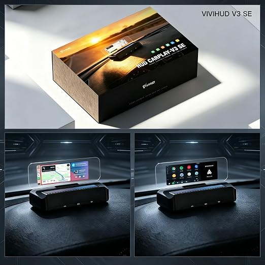 HUD Car GPS V3 Ultra HD Head-Up Display Equipped with Wireless CarPlay, Android Auto Diagnostics Speed Warning Plug-in Plug-and-Play Navigation OBD Car Dashboard Windshield Projector Speedometer