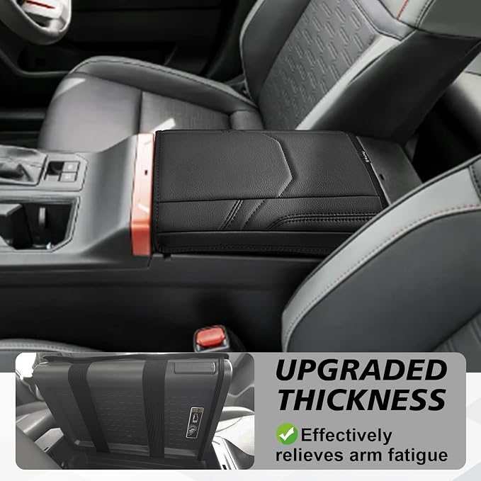 Muslogy Center Console Armrest Cover Compatible with 2026 Toyota RAV4 Accessories Comfort Armrest Pad Cushion Box Lid Cover Vegan Leather Protector Regular Thick(OEM Style)