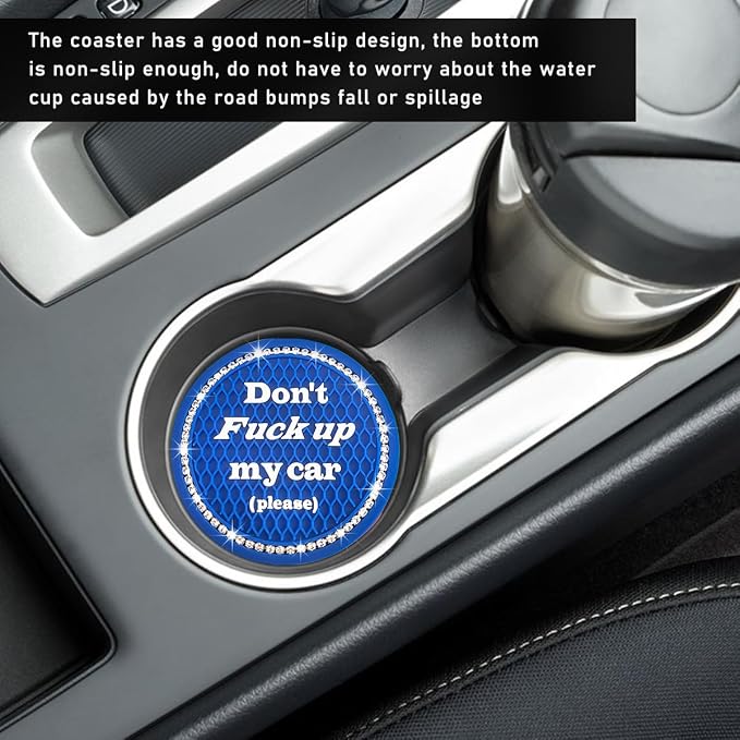 Ziciner 2 Pack Bling Car Cup Holder Coaster, 2.75 Inch Anti-Slip Auto Insert Cup Coaster, Crystal Car Drink Cup Mat Perfect for Women Girls, Universal Interior Decor Accessories (Dark Blue)