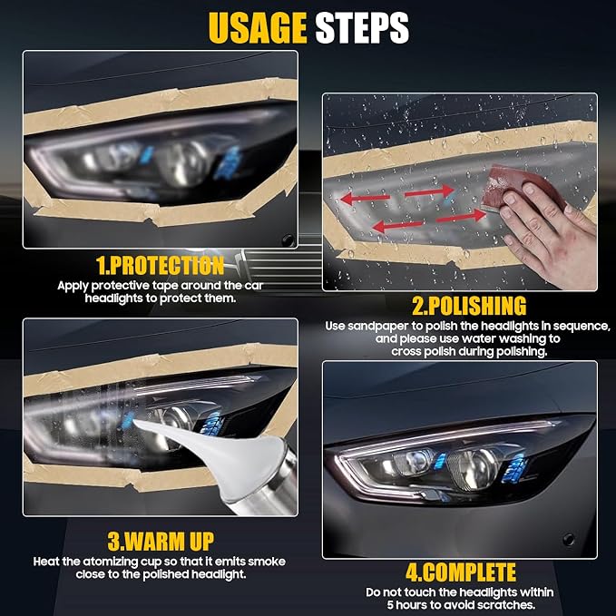 Headlight Restoration Kit — 800g Car Headlight Repair Kit, Car Headlight Lens Polish Kit for Yellowing, Haze, Oxidation & Scratches, Atomizing Cup Included