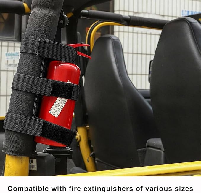 Ohleats Roll Bar Fire Extinguisher Holder, Adjustable Fire Extinguisher Mount Strap with American Flag Pattern, Car Accessories Fixed Belt for Wrangler JK JKU TJ CJ Gladiator (Black-2PCS)