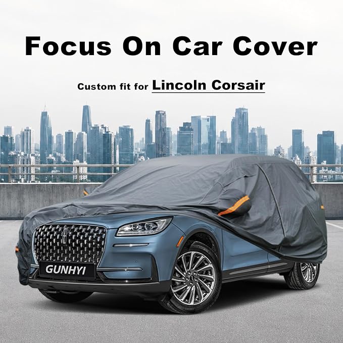 GUNHYI Premium Car Cover Custom Fit Lincoln Corsair, 16 Layers Heavy Duty Car Cover Waterproof All Weather with Zipper Door for Sun Rain Snow Dust Uv Protection