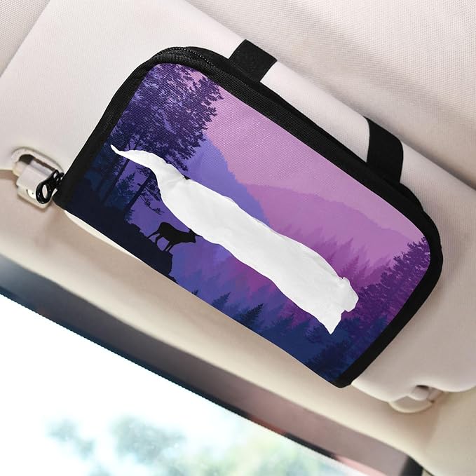Purple Stag Mountains and Forest Car Tissue Holder Durable Napkin Holder Hanging Tissue Holders Case Car Tissues Bag for Sun Visor Seat Back Universal Auto