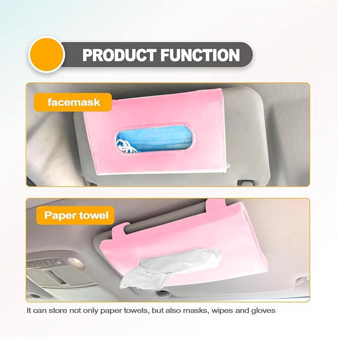 Premium PU Leather Car Tissue Holder Visor for Universal Auto,Tissue Case Holder Seat Back with Tissue Refill, Car Tissue Holder (Pink)