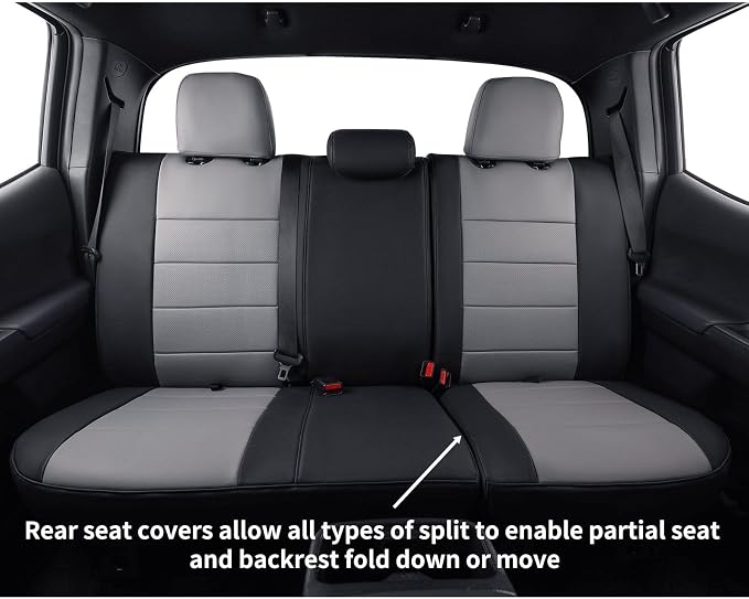 coverdream Tacoma Leather Seat Covers Custom Fit for 2024-2026 Toyota Tacoma Hybrid TRD Sport,TRD Off-Road,Limited,Trailhunter,Fully Covered,Luxury Waterproof Car Seat Protector (Full Set,Black/Gray)