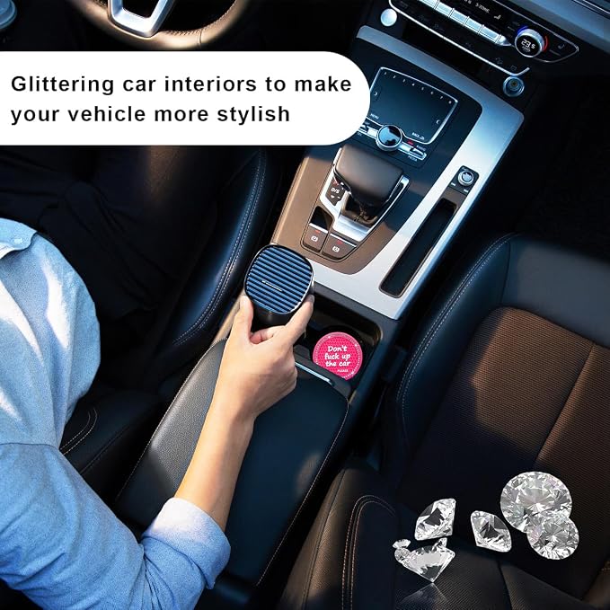 Ohleats 2 PCS Bling Car Cup Coaster, 2.75 Inch Non-Slip Don't Fuck Up My Car Please Cup Holder Insert Coaster, Crystal Rhinestone Auto Drink Cup Mat, Universal Car Accessories (Rose Red)