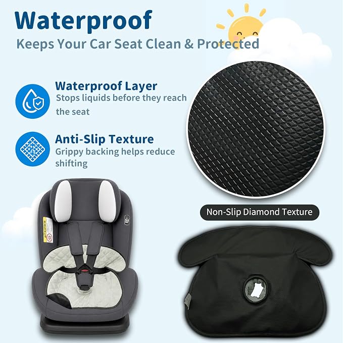 Wonderkin 2-Pack Potty Training Car Seat Protector, Waterproof Car Seat Liner, Non-Slip Leak-Proof Piddle Pads,Washable Cover Fits Car Seats Strollers Bouncers, Ages 6 Months to 4 Years (Grey)