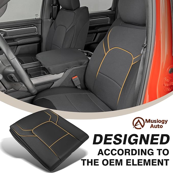 Muslogy Center Console Armrest Cover Fit for Dodge Ram1500 2500 3500 2019-2026 Accessories, Comfort Armrest Pad Console Lid Cushion Vegan Leather 1-Inch Thick(Bucket Seat ONLY, NO Limited,Laramie)