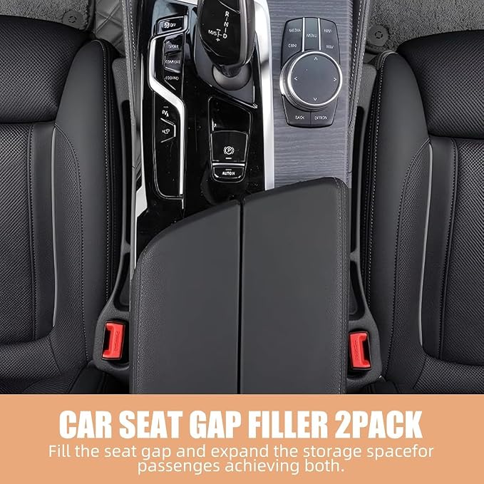 2 Pack Car Seat Gap Filler, Universal Fit Car Seat Crevice Blocker with Storage Slot, Black (Black) | Stops items from falling into seat gaps; universal fit for most cars, SUVs & trucks; 2-in-1 storage & gap filler.