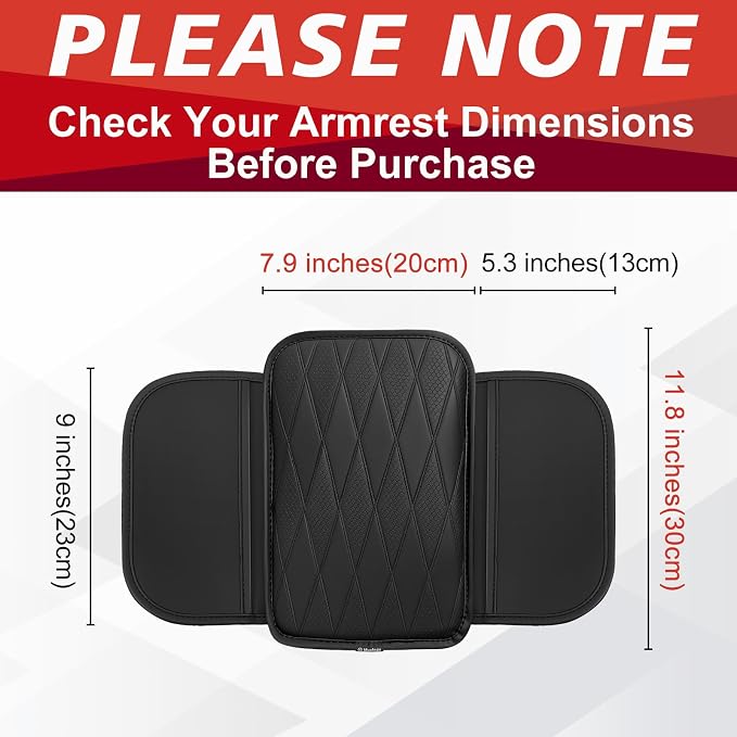 Muslogy Center Console Armrest Cover Fit for Most Vehicle SUV Sedan Universal Accessories, Comfort Armrest Pad Console Lid Cushion Vegan Leather Regular Thick (w/Side Pockets)