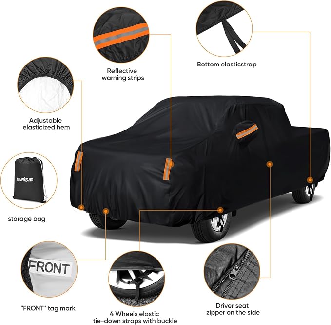 Truck Cover Waterproof All Weather - Pickup Truck Car Cover Fit for Ford F150, Chevrolet Silverado 1500, Gmc Sierra, Ram 1500, Toyota Tacoma (Length Up to 242 inch)