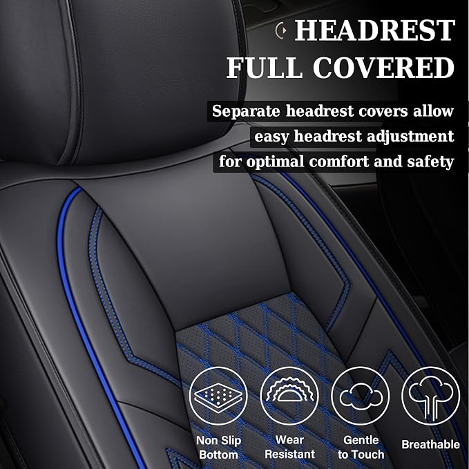 Coverado Toyota Tundra Seat Covers, Leather Car Seat Covers Full Set Automotive Seat Covers Protector Compatible with 2007-2021 Toyota Tundra Crew/Crewmax/Extended/Double Cab(Blue)