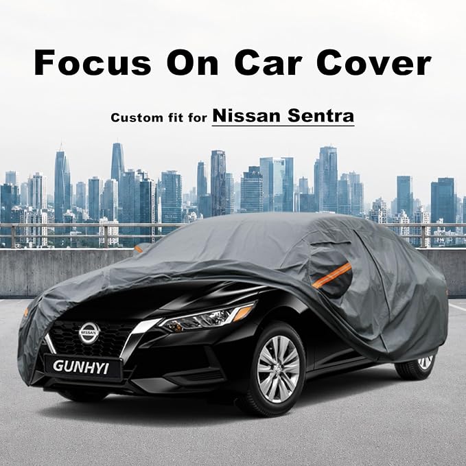 GUNHYI Premium Car Cover Custom Fit Nissan Sentra (2000-2026), 16 Layers Heavy Duty Car Cover Waterproof All Weather with Zipper Door for Sun Rain Snow Dust Uv Protection
