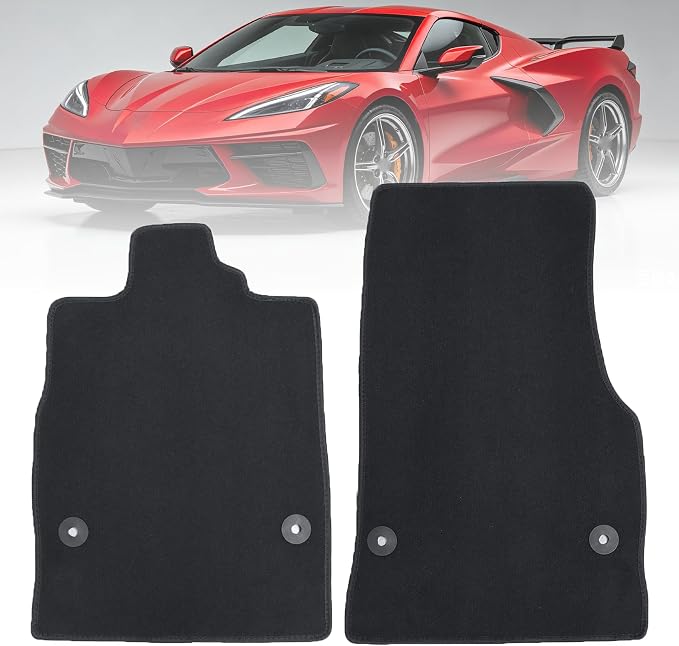 GXARTS Custom Fit Floor Mats Compatible with Chevy Corvette C8 2020-2025 Stingray Z51 Z06 | All-Weather Velour Carpet Car Mats with Anti-Slip Clips, Black Floor Liners Full Set