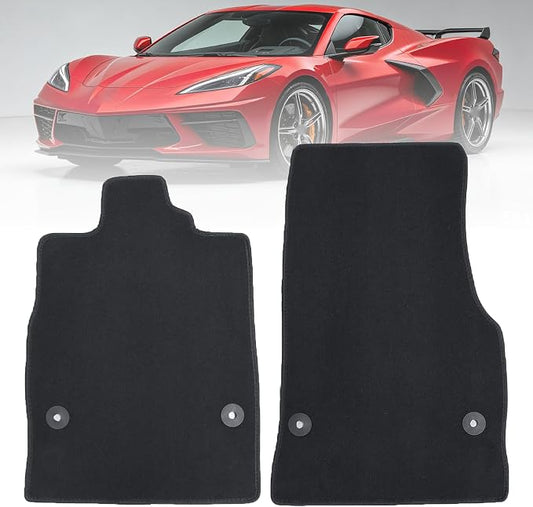 GXARTS Custom Fit Floor Mats Compatible with Chevy Corvette C8 2020-2025 Stingray Z51 Z06 | All-Weather Velour Carpet Car Mats with Anti-Slip Clips, Black Floor Liners Full Set