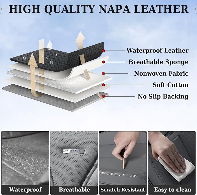 Coverado Car Seat Covers, Car Seat Covers Front Seats, 2-Pack Front Seat Cover, Nappa Leather Waterproof Seat Covers, Car Seat Protectors, Automotive Seat Covers Universal Fit for Most Vehicles Gray