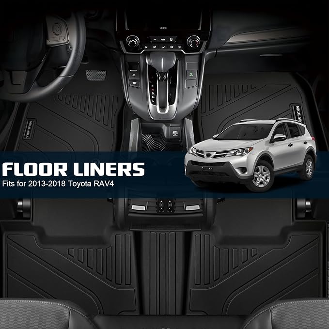 Floor Mats for Toyota RAV4 2013-2018, All Weather Cargo Liner with Backrest Mat Protection and Door Sill Guards TPE Rubber Full Set Automotive Floor Mats Trunk Mat for 2018 RAV4 Accessories