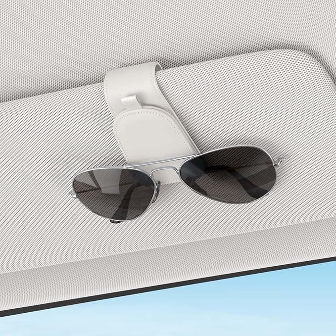 Sotfamily Sunglass Holder for Car Visor, White, 2 Packs | Suede Cloth, Magnetic, Organizer for Car Accessories