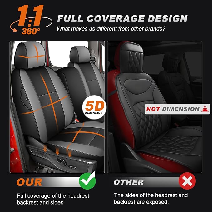 AOMSAZTO Truck Seat Covers for Chevy Silverado/GMC Sierra 1500 (2007-2013) 2500HD/3500HD (2007-2014) - Black/Light Gray Faux Leather Car Seat Cover Full Set(Rear 40/60 Split for Crew Cab)