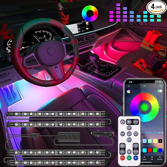 Car Interior LED Strip Lights with Smart App & Remote Control, Music Sync Under Dash Footwell Ambient Lighting Kit, 12V Cigarette Lighter Powered Internal Decor Lights for Cars, Trucks, SUVs